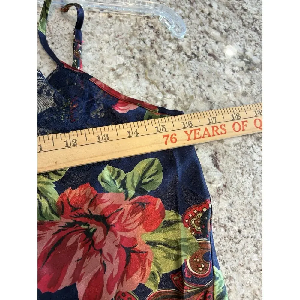 Vtg Victorias Secret Liquid Satin Chemise Slip Small Floral Gold Label Glossy